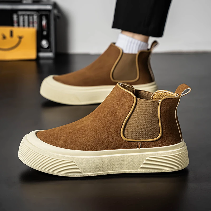 남성 두꺼운 밑창 스웨이드 숏 부츠 레트로 가을 겨울 편안하고 패셔너블한 키높이 부츠 캐주얼 젊은이용