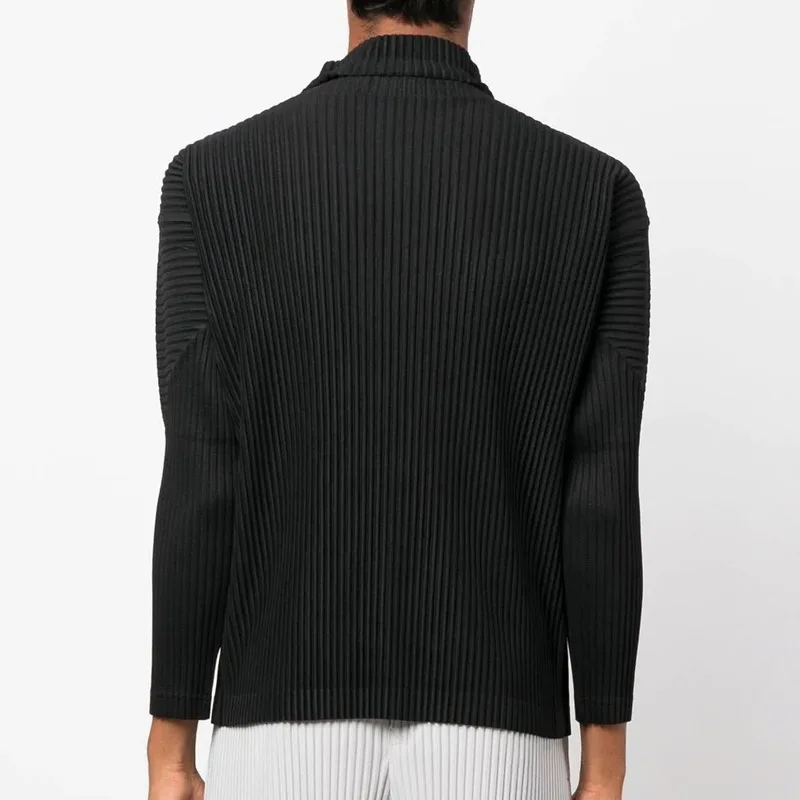 ISSEY Wrinkle Basic High-neck Long-Sleeve Loose Casual Solid-color Base Top for Men