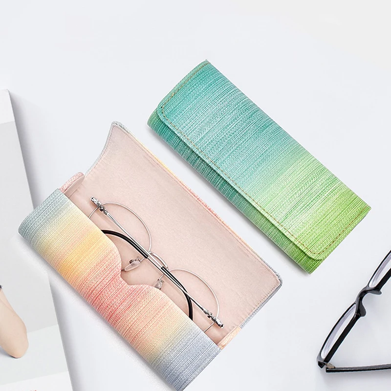 الحد الأدنى الطازجة قوس قزح نظارات صندوق النظارات الشمسية صندوق تخزين النظارات حالات عالية الجودة المحمولة بو الجلود نظارات حقيبة التخزين