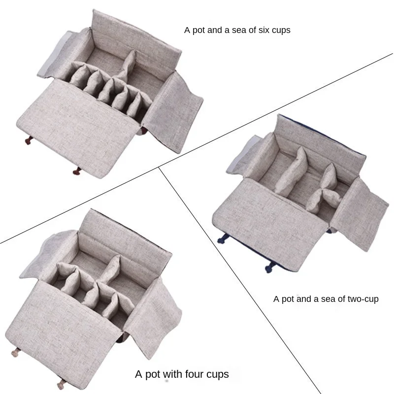 Outdoor Travel Teaware Storage Bag Linen Material Tea Cozies Portable For 2 Teapots 2/4/6 Cups Buckle Design Hand Bag