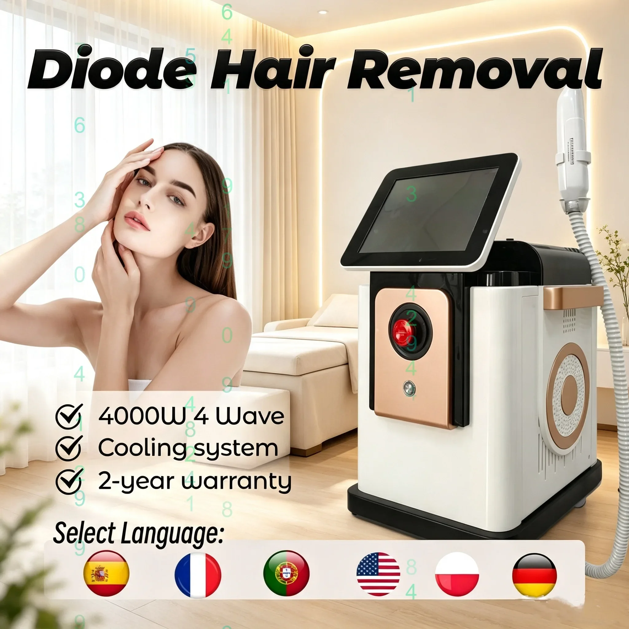 4 Wave Ice Cooling Painless Light Hair Remover Touch Screen Permanent All Skin Salon Pro