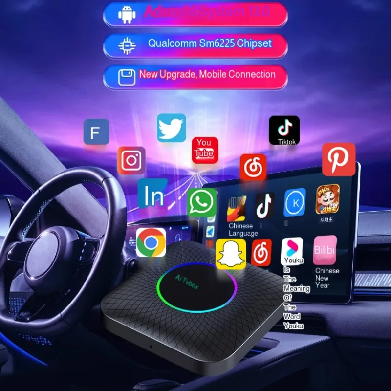 صندوق عرض لاسلكي للسيارة صندوق توصيل آلة السيارة محول صندوق السيارة المفتوح يتكيف مع نظام أندرويد لآلة السيارة