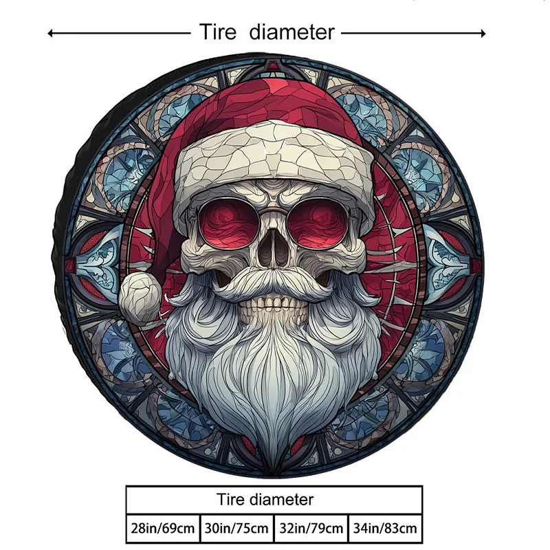Fit For Cars, Trucks, SUV Wheel Cover - Gothic Santa Skull Stained Glass Design, Heavy-Duty Wheel Protector With Tire Cover, Mul
