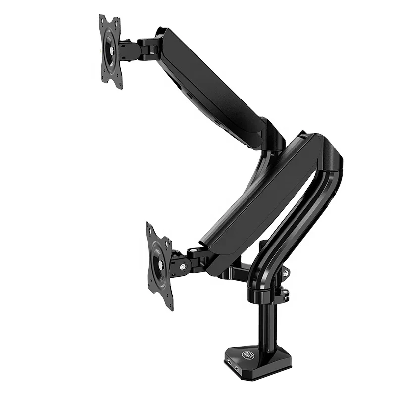 Gas Spring Dual Monitor Aluminum Arm For Monitor Computer USB Suitable Max Load 9kg/19.8lbs 17-32 Inch