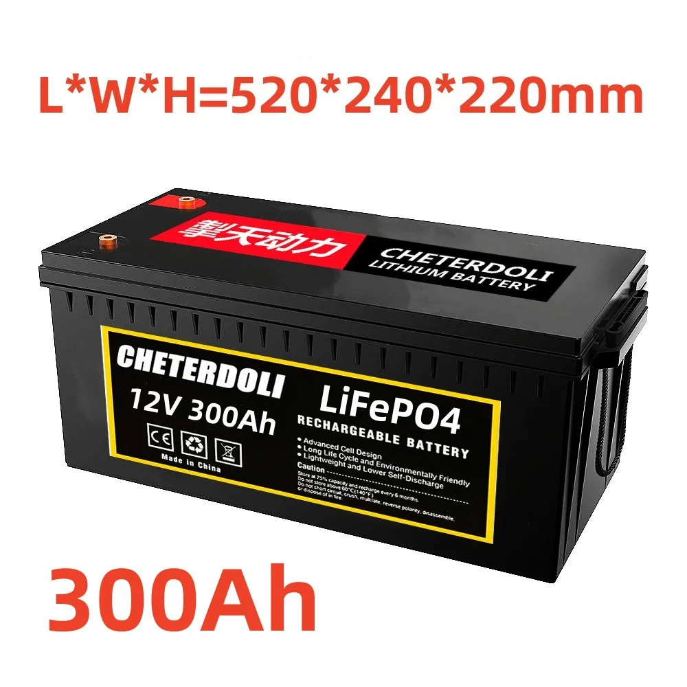 12V 300Ah LiFePO4 Battery Built-in BMS Lithium Iron Phosphate Cell For RV Campers Golf Cart Off-Road Off-Grid Solar With Charger