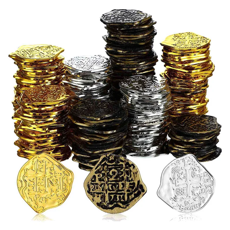 

A63T-900 Pcs Plastic Gold Coins Pirate Coins Kids Play Coins For Pirate Party Treasure Chest Games Tokens Cosplay
