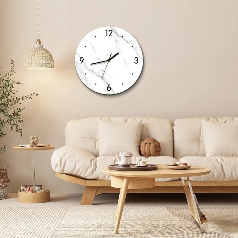 

Simple Nordic Living Room Wall Clocks Round Marbling Silent Bedroom Wall Clocks Kitchen Luxury Modern Art Home Decoration