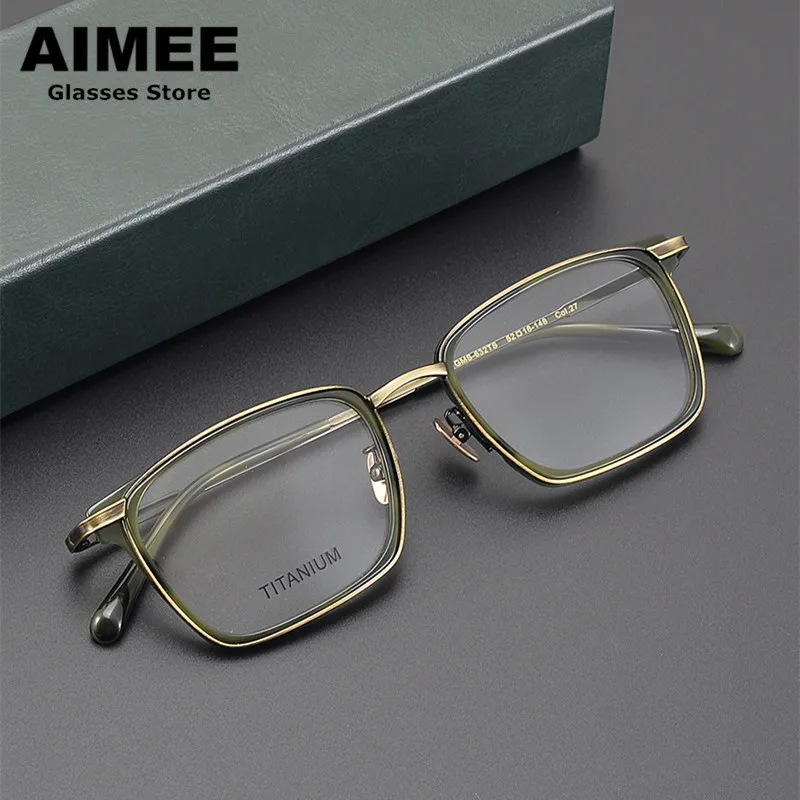 Retro Square Acetate Glassses Frame Pure Titanium Japanese Design Men Women Optical Prescription Eyeglasses Ultralight Spectacle