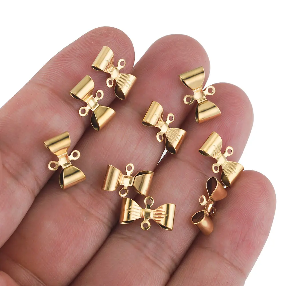20pcs/lot Stainless Steel Gold Double Hole Bowknot Bow Earring Charms for Connectors DIY Jewelry Making Supplies Wholesale Bulk