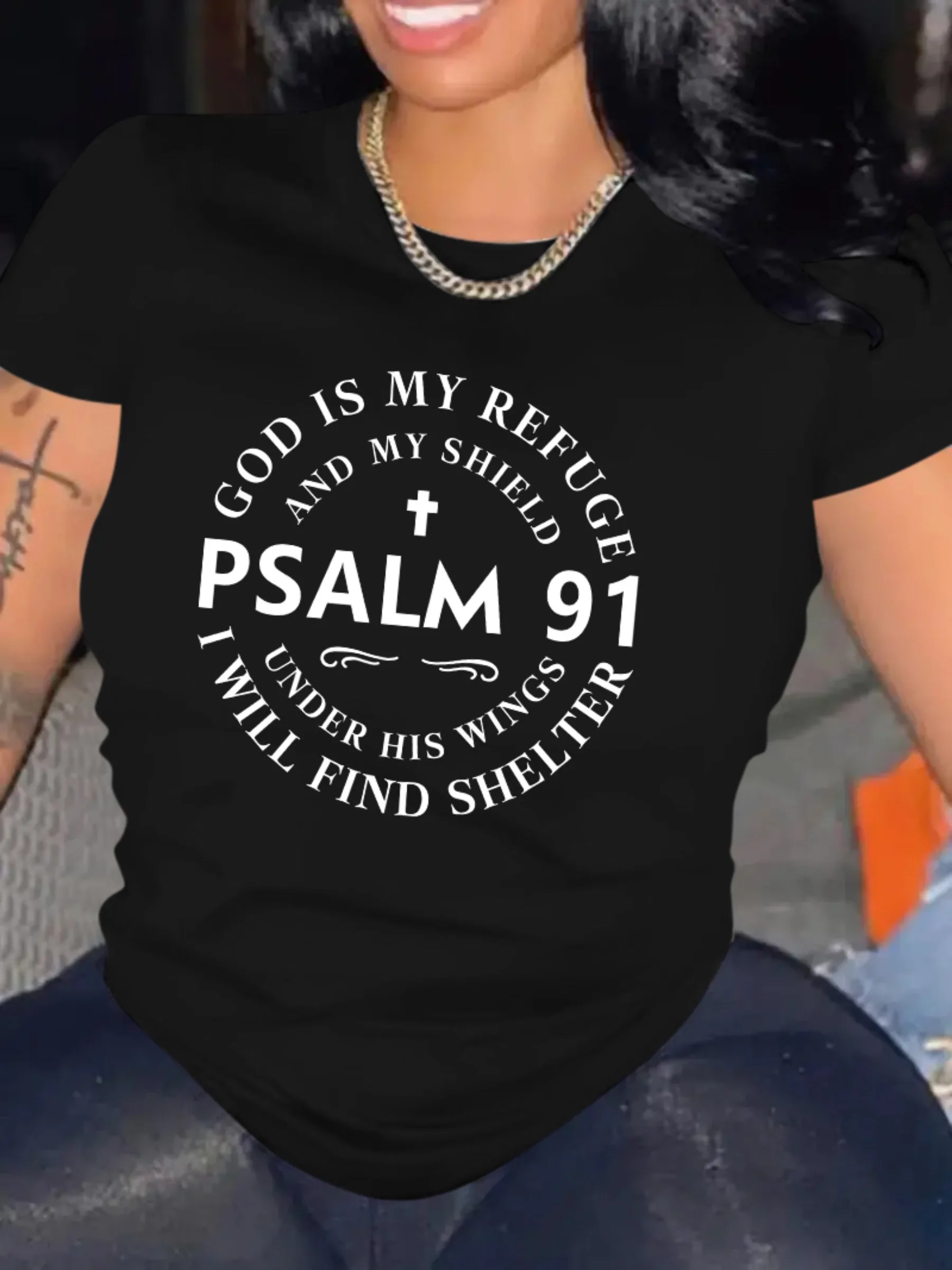 Women's Inspirational Psalm 91 Graphic Tee - 