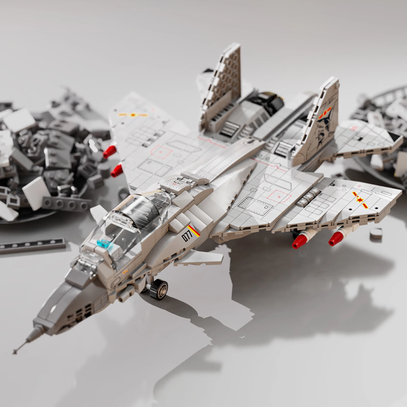 725 قطعة ألعاب مكعبات بناء الطائرات الفضية نموذج طائرة مقاتلة تجميع لغز الطوب مجموعات الالعاب للطفل سطح المكتب هدايا مزخرفة