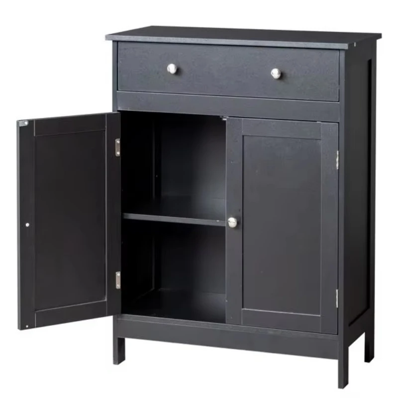 Modern Simple Single Drawer Double Door All Black Particleboard Cabinet