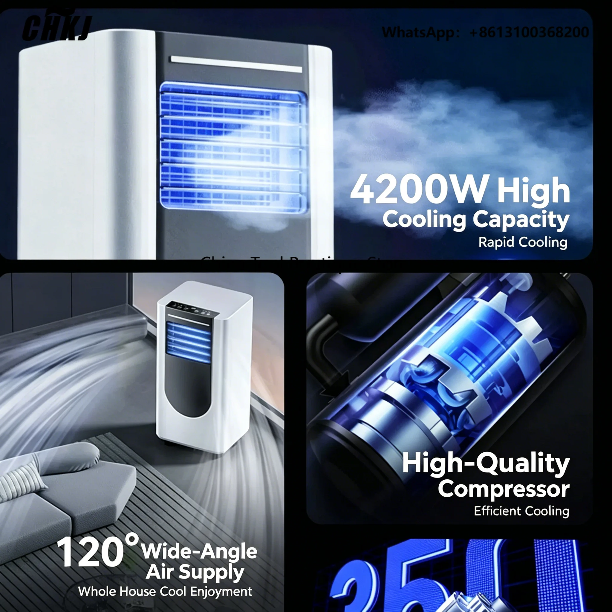 Portable Energy Saving Electric Air Conditioner 4200W Cooling Capacity 1391W Cooling Power Cools 10-40 Rooms Home Office Use