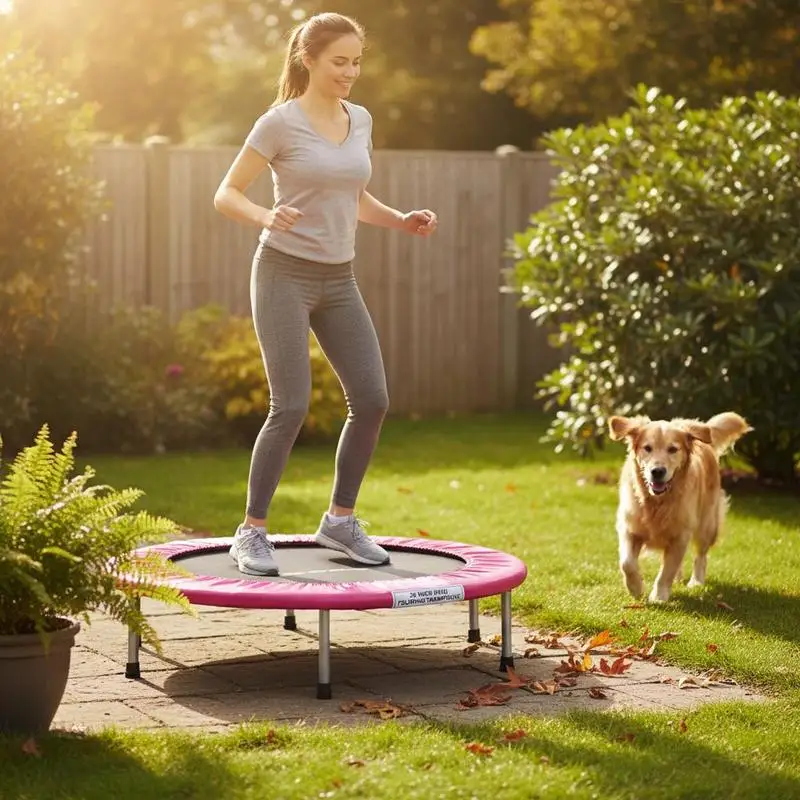 Mini trampoline pliable de 38 pouces, portable, pour loisirs et fitness, avec panneau arrière - Rose