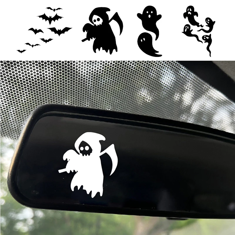 Halloween Auto Rückspiegel Vinyl Aufkleber Spooky Ghost Aufkleber 7, Mini Fledermäuse Aufkleber Autozubehör Dekoratives Halloween Geschenk – Detail 1