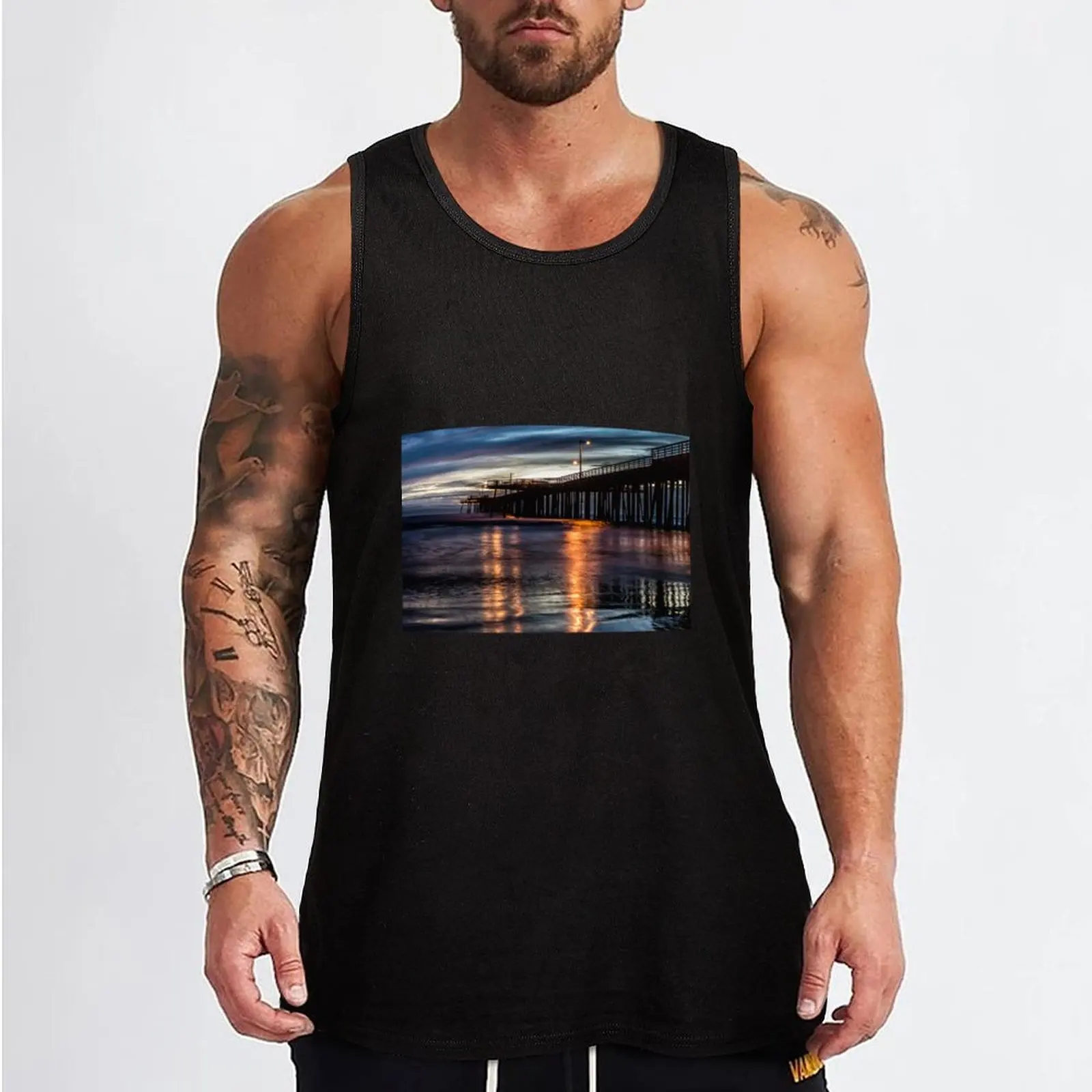 Goodnight Pismo Pier sunset at Pismo Beach California Tank Top t-shirt gym man Men's summer t-shirt Sports clothing