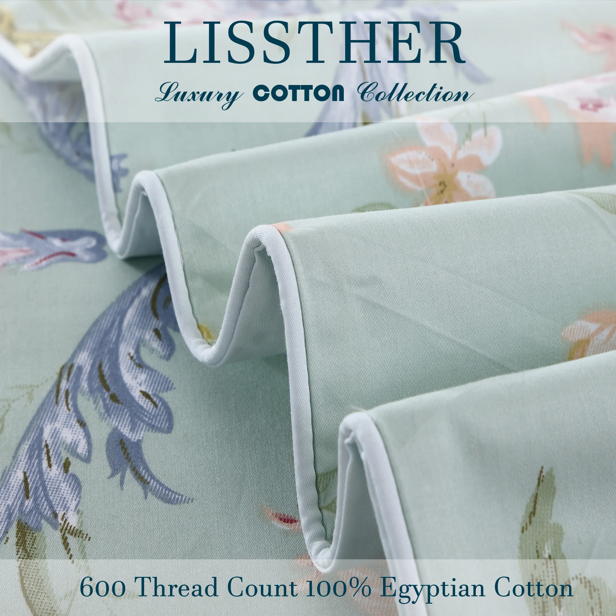 3pcs 600TC 100% Egyptian Cotton Duvet Cover Set, Floral Luxury Art Design, Soft Breathable Skin-Friendly (No Inserts)