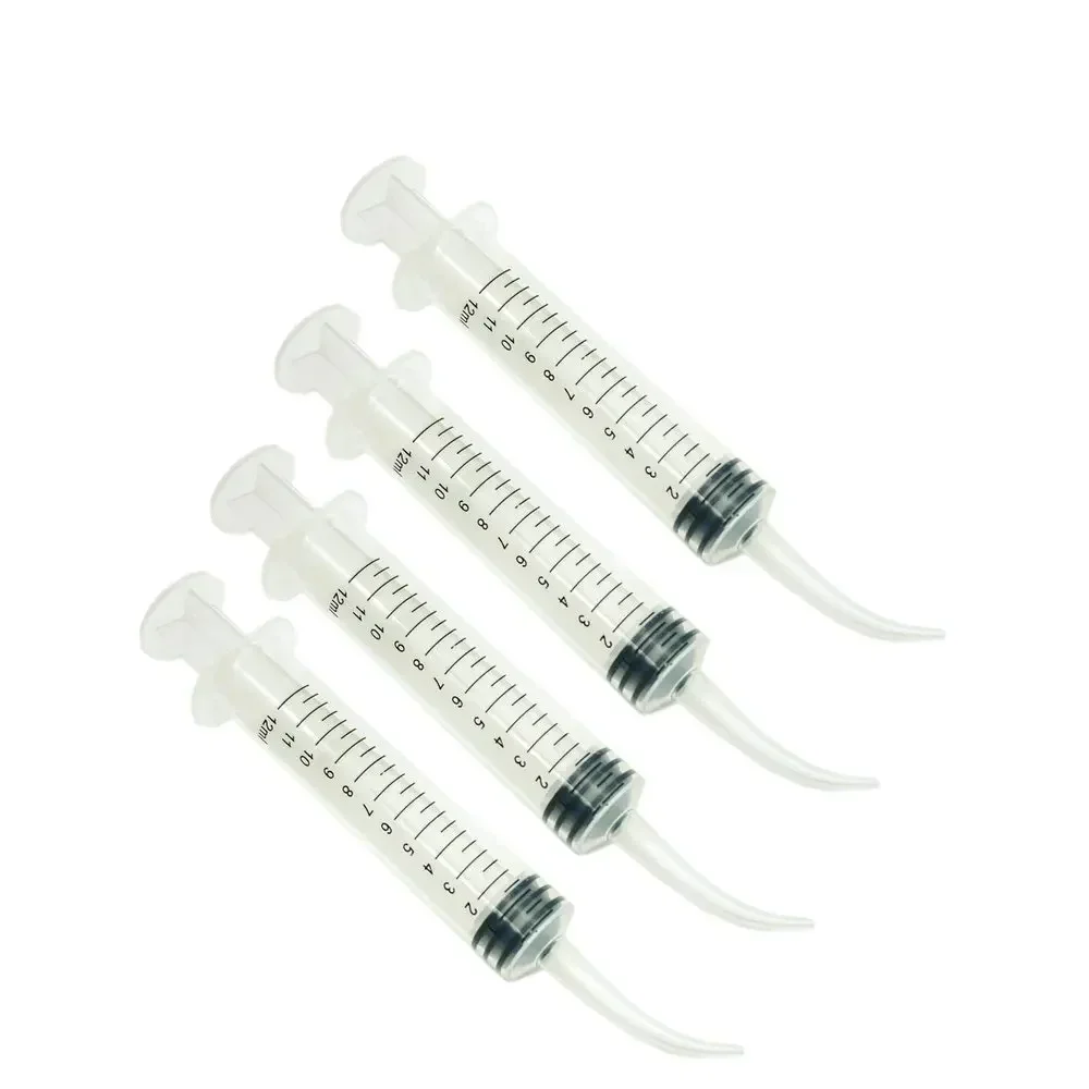 

4pcs Clear Disposable Dental Irrigation Syringe With Curved Tip Dental Kit Tooth Transparent Whitening Dental Instrument 12ml