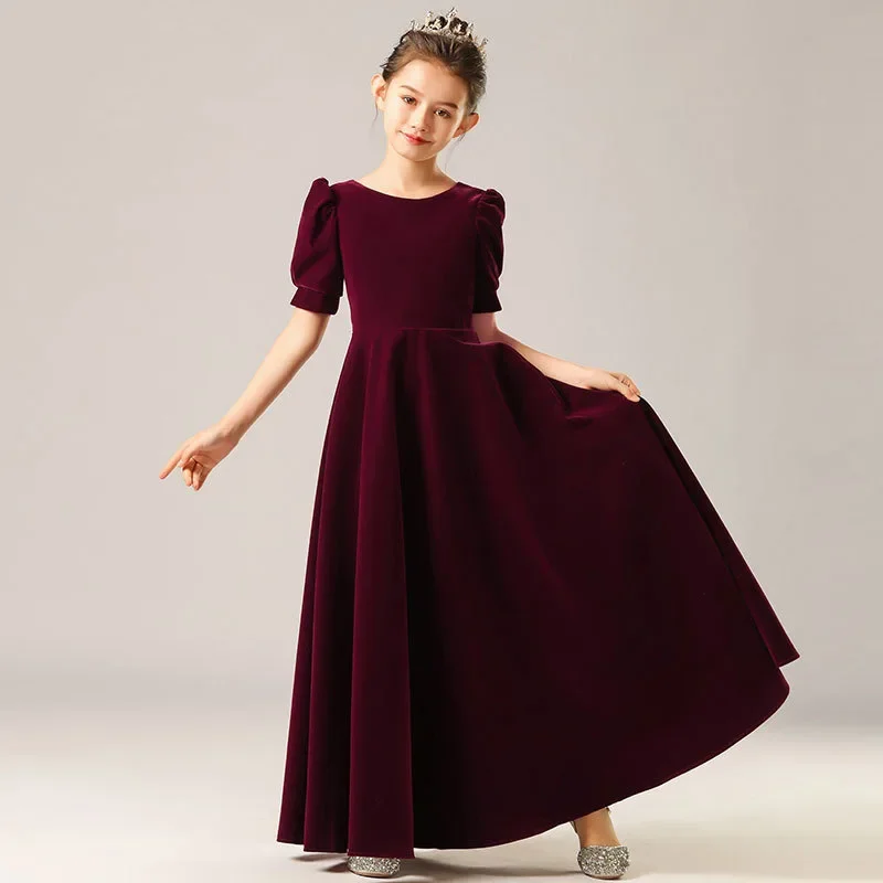 Teens elegant Velvet Long Prom Dresses For Girls Children Carnival Costume kids Wedding Party Evening Ball Gown 10 12 14 Years