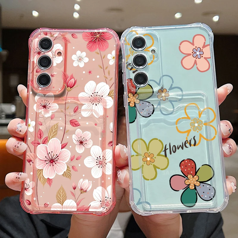 Card Slot TPU Phone Case For Samsung Galaxy S26 S25 S24 Ultra S25 FE A18 A57 A37 A17 A56 A27 A55 A36 A16 5G Flower Printed Cover