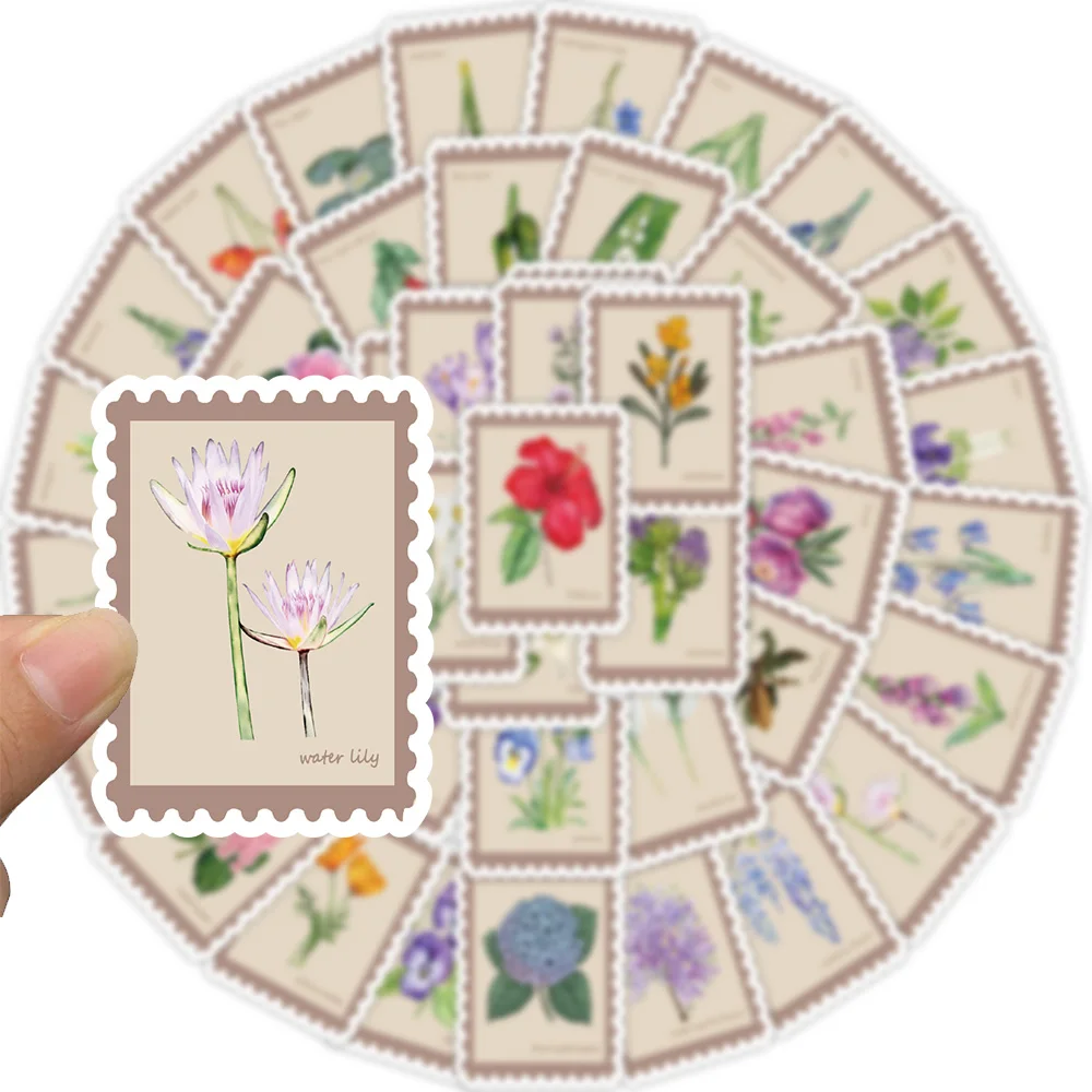 50 SZTUK Retro Kwiatowe Naklejki z Surowych Kwiatów, Naklejki Winylowe Graffiti na Gitarę, Bagaż, DIY, Wodoodporne Naklejki na Obudowę Telefonu