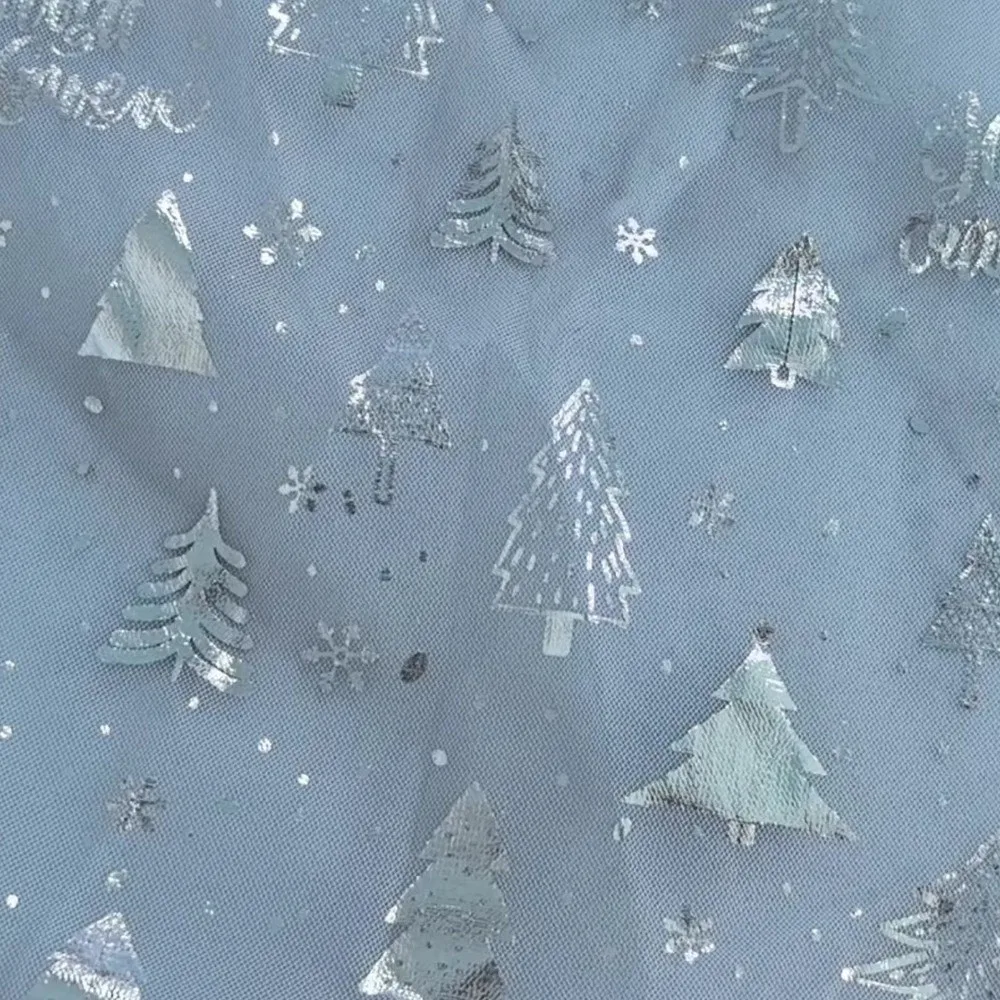 Christmas Tree Pattern Tulle Table Runner Glitter Bronzing Christmas Tulle Fabric Translucent Rustic Sheer Gauze Table Runner