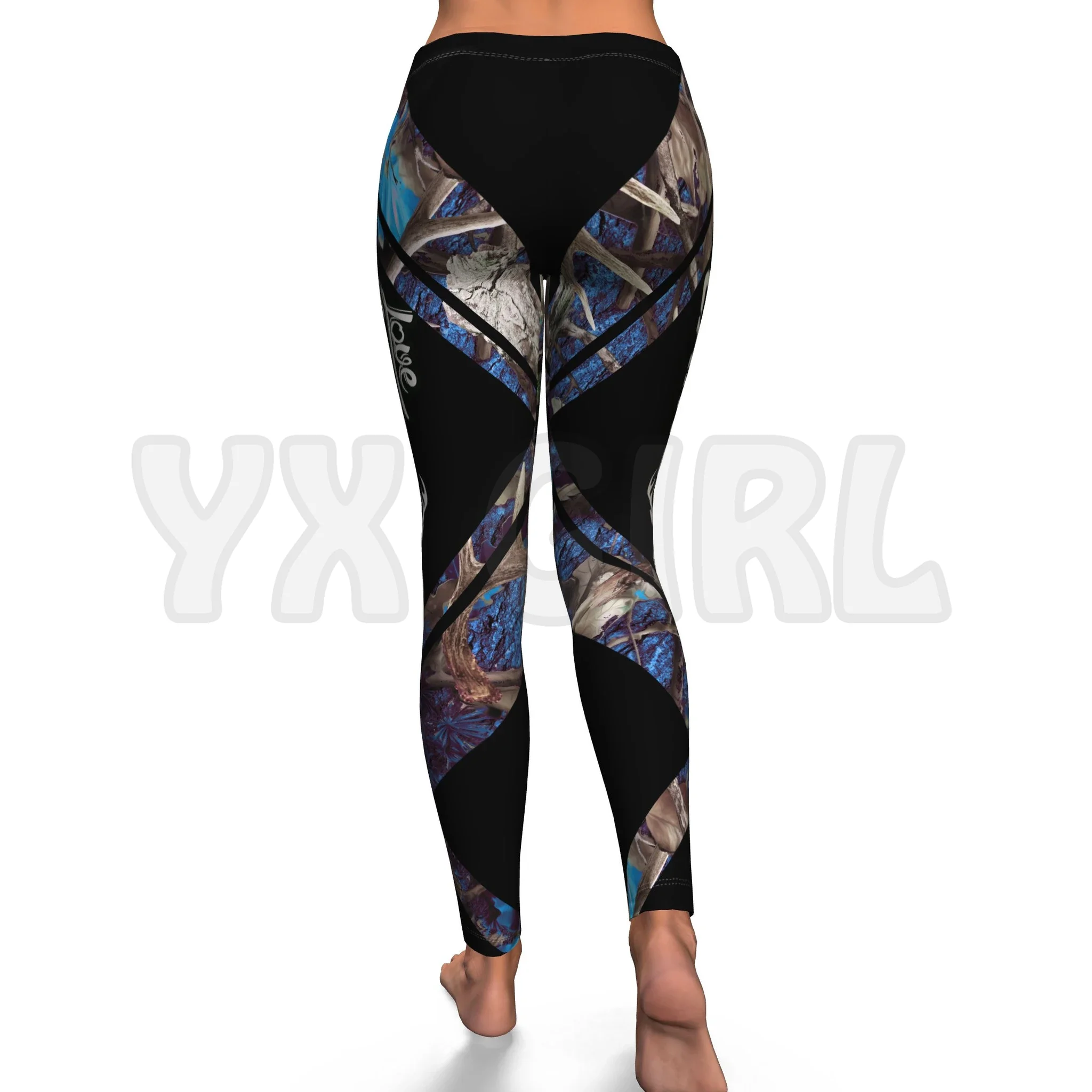 YX GIRL Women\'s For Girl Hunting Love Camo Blue 3D Printed Leggings Sexy Elastic Female Skinny Leggings Gothic Yoga Leggings