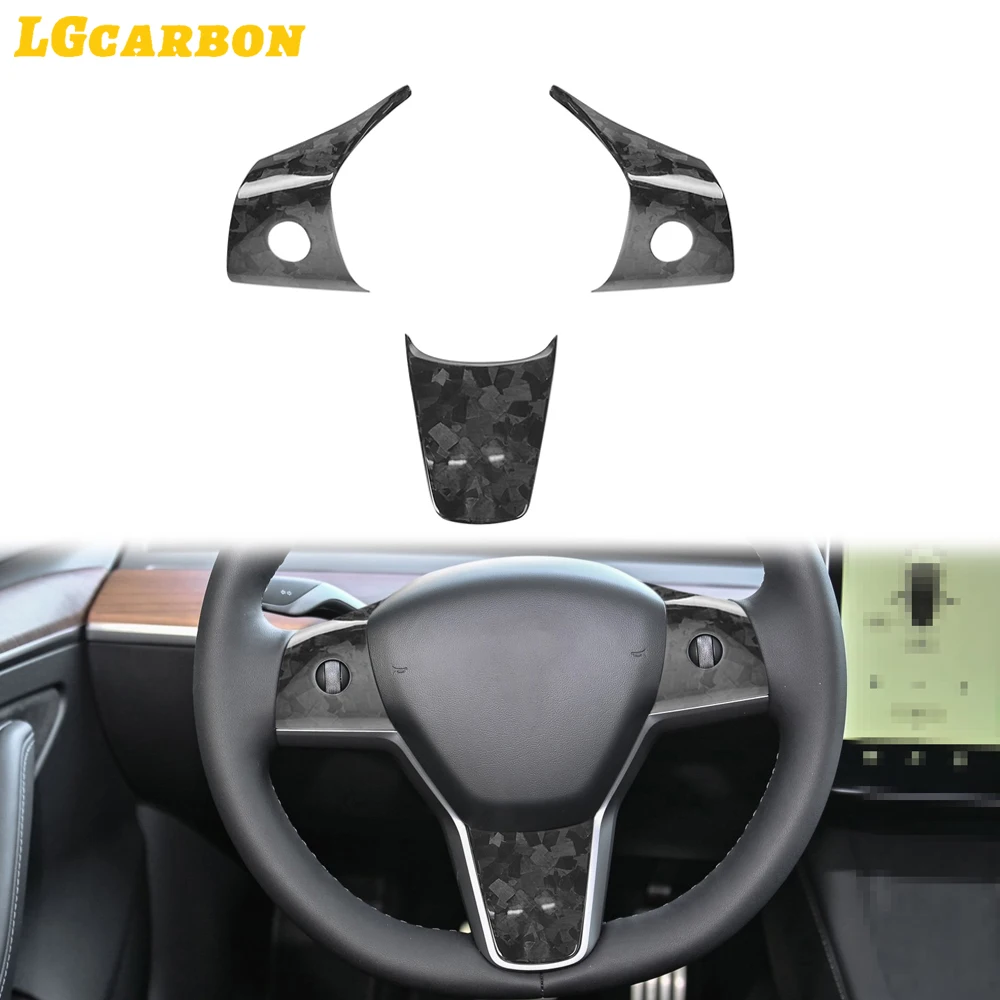 

LGcarbon 3PCS/SET Steering Wheel Panel Cover Trims Forged Carbon Fiber for Tesla Model 3 Model Y 2017-2021