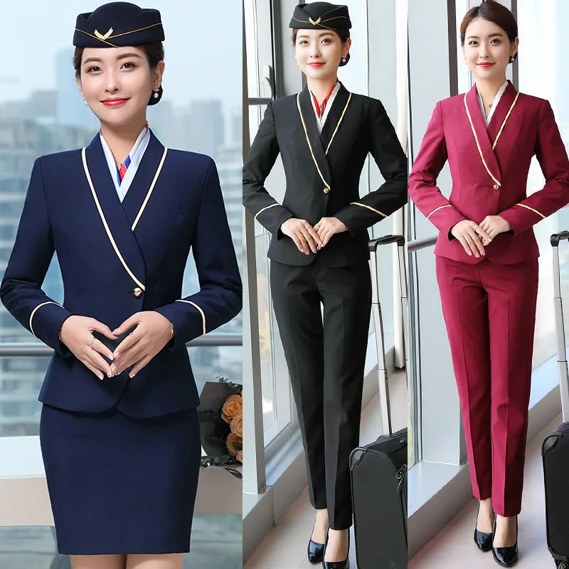 

8917 New Autumn and Winter Long Sleeves Business Women's Clothing Suit Business Formal Wear Hotel Aviation Work Clothes Fashion