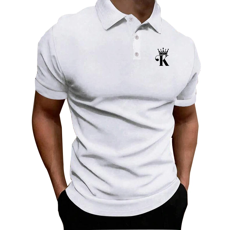 Letter K Print Men Summer Fashion Short Sleeve Polo Shirt , Men Casual Sport Lapel Golf Polo Shirt .