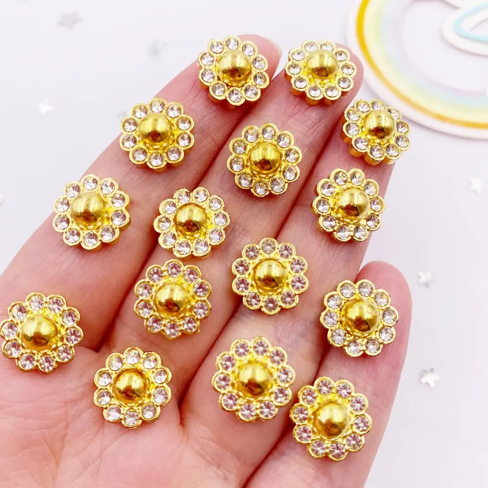 50pcs Gold Silver Color Resin Flower Round Pearl Flatback Rhinestone Buttons Wedding DIY Scrapbook Ornament Craft Accessorie