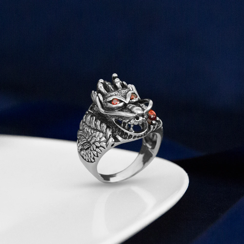  YYSuniee Solid 925 Sterling Silver Dragon Rings Vintage for Men Thai Silver Biker Ring Men Women Jewelry - view 4