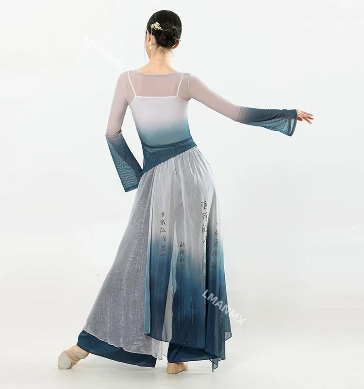 Traje de Dança Clássica para Mulheres, Sarong Gradiente, Saia e Calça Perna Larga, Roupas De Prática, Roupas De Performance De Palco