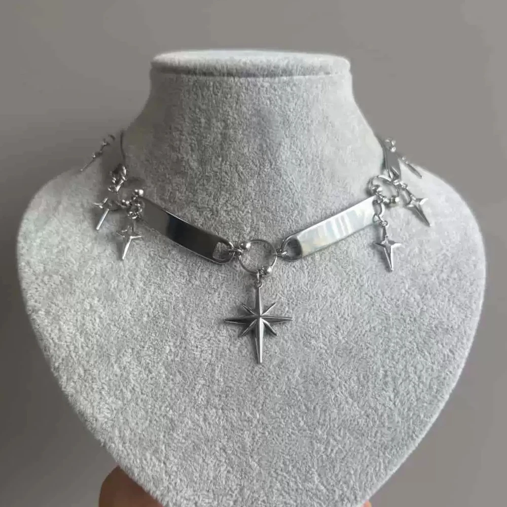 Punk Rock Y2K Kreuz-Stern-Halskette für Damen und Herren, Trendige Hippie Gothic Geometrische Metall-Splicing-Choker Charm-Accessoires Schmuck