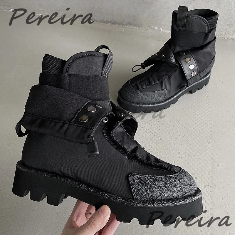 

Autumn Winter Men's Motorcycle Boots Novelty Round Toe Thick Bottom Button Boots Outdoor Waterproof Anti Slip Men Casual Shoes