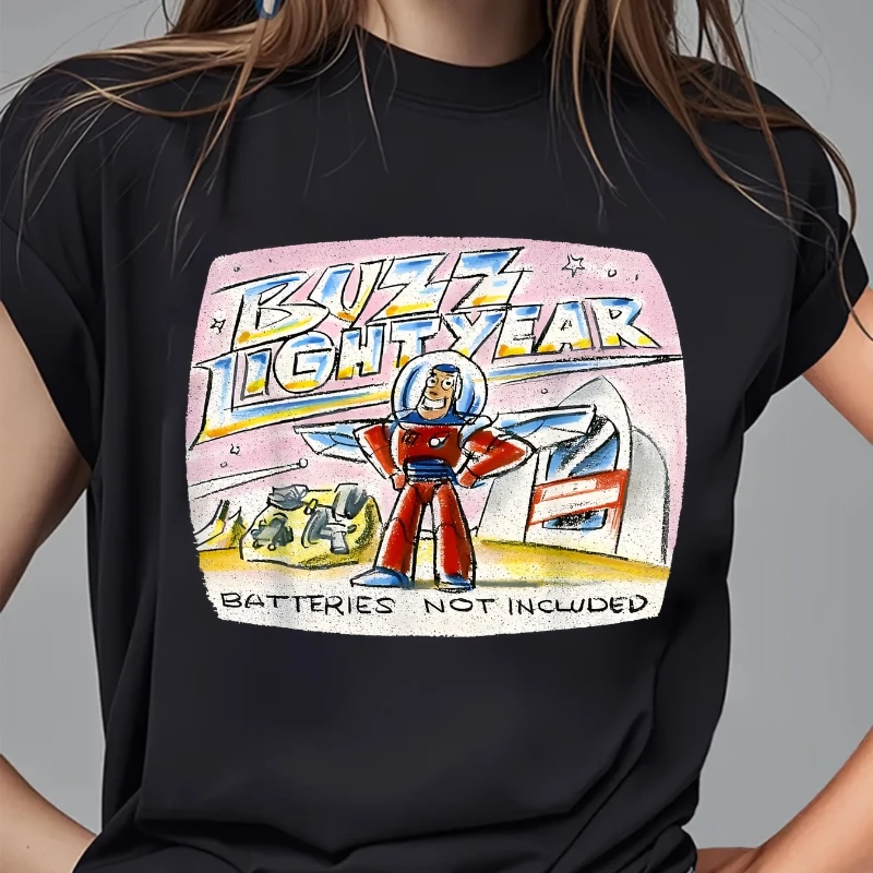 تي شيرت نسائي من Disney Toy Story Buzz Lightyear ملون كارتوني كاجوال برقبة دائرية وأكمام قصيرة كاجوال