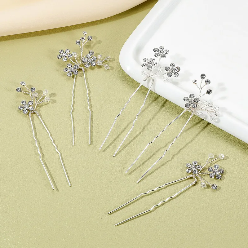 1set Trendy Gold Silver Color Flower Leaf Crystal Hairpin Tiara Bridal Wedding Hair Accessories Headpiece Jewelry Ornaments