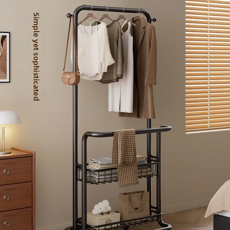 黒色の金属製壁掛けコートラック、可動式床から天井までのコートラック、バッグ用、家庭用、自立式衣類ラック、リビングルーム家具