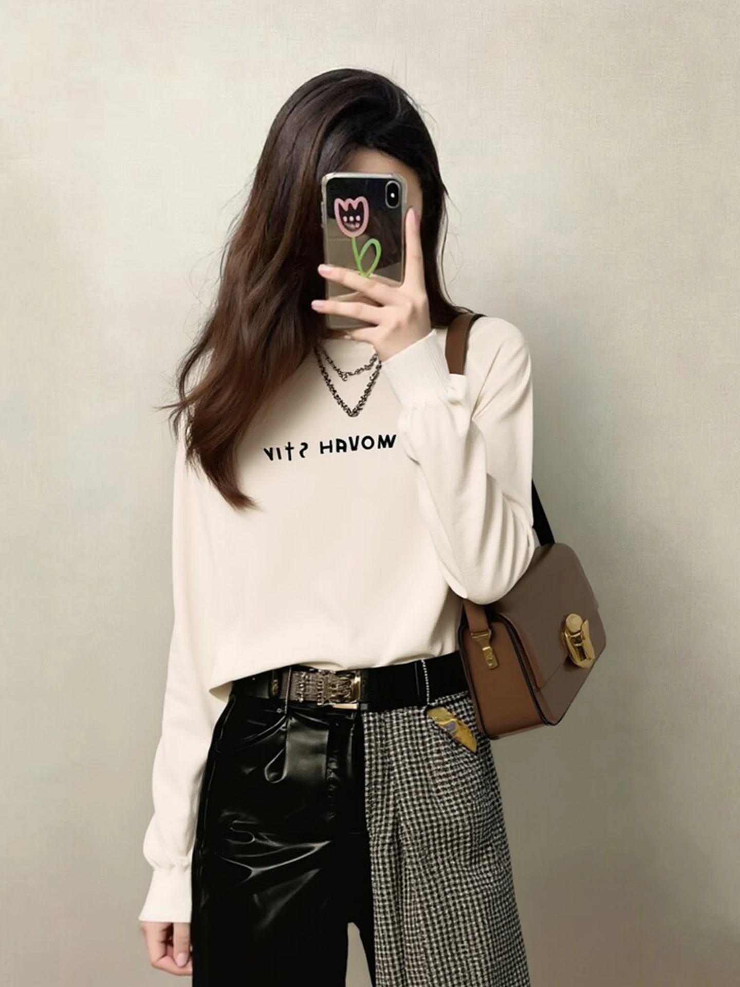 

Casual Loose Long Sve T-irt Faionable Versatile Overhead Design Spring Season Ele Base irt Korean Sle Commute ...