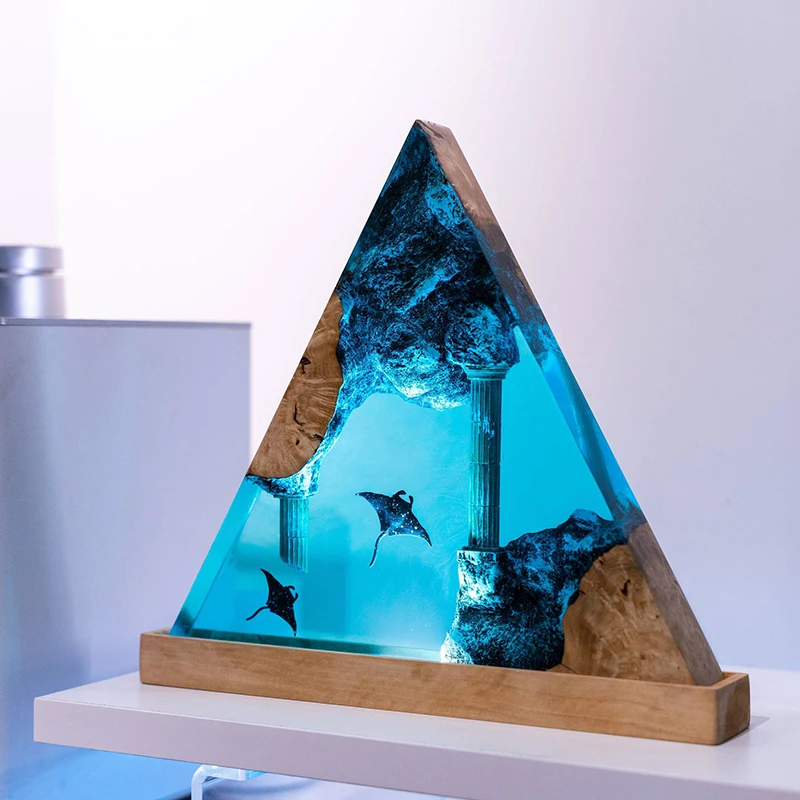 Lampa żywiczna oceaniczna, miniaturowy krajobraz dno morskie, lampka stołowa, kreatywna lampka dekoracyjna, motyw zatopionego zamku, lampka nocna, ładowanie USB