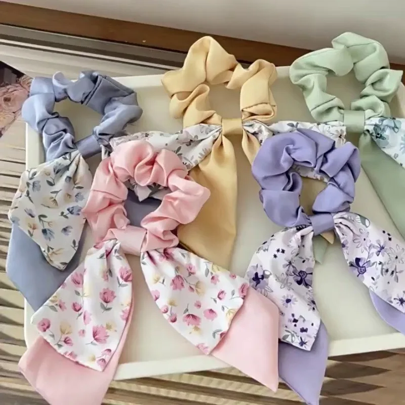 

New Floral Print Bow Elastic Hair Bands Women Hair Ties Women Elegant Ribbon Rubber Band Headwear Girls Women Hair Accessories