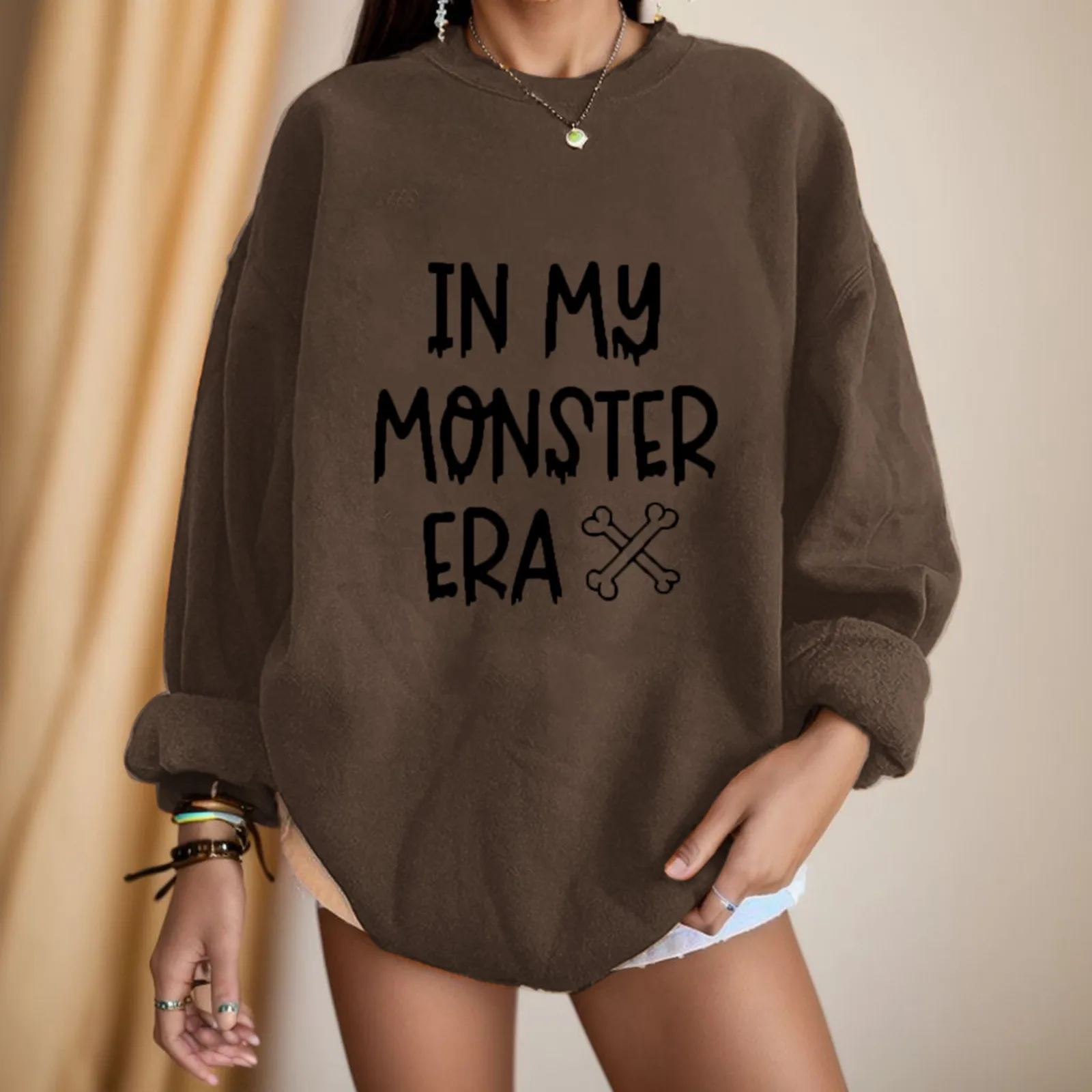 Harajuku Pullovers Sweatshirts In My Monster Era Print Long Sleeve Autumn Comfortable Pullover Vintage Women Female Streetwear