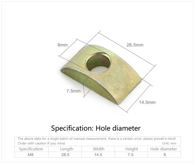 M8 Color Zinc Plated Half Moon/Crescent Nut Crescent Pad Furniture Connecting Screws Washers Assembly Fittings for Bunk Bed Cots