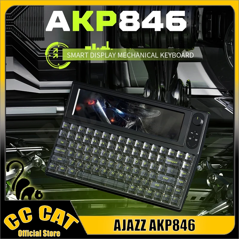 Ajazz AKP846 Mechanical Keyboard 84Keys 10.1 LCD Screen Wired Keyboard Custom Programming RGB With 4.95Inch PC Gamer Keyboard