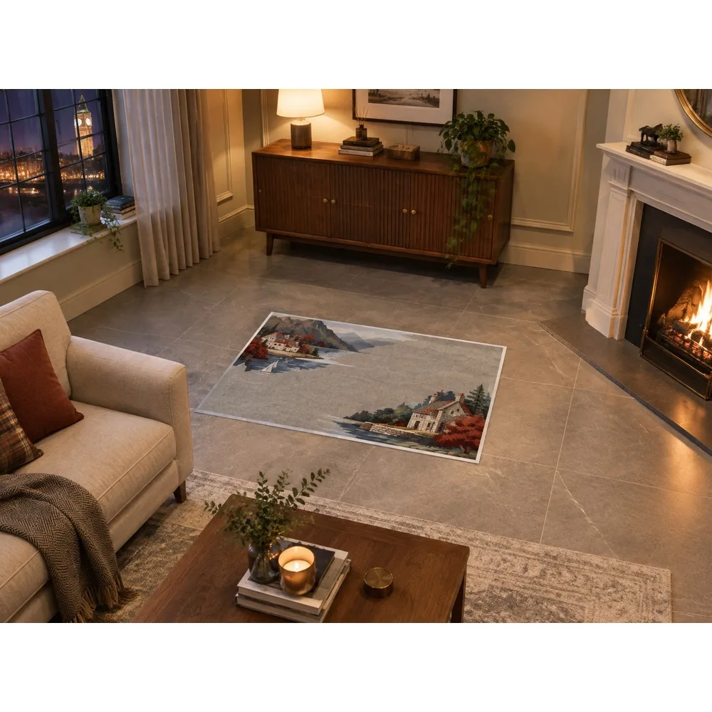 VIKAMA British Slate Brick Lake District Flannel Door Mat, Anti-Slip Absorbent Door Mat, UK Home Decor for Home, Entryway