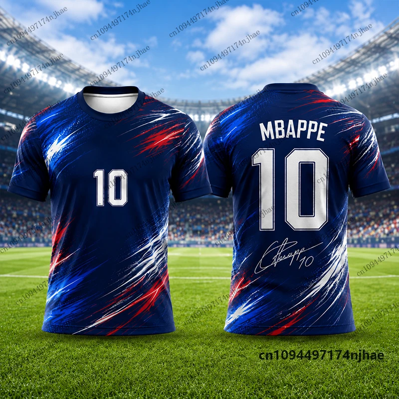 Kinder-Trainingsanzug Frankreich Fans Mbappé Nr. 10 Print T-Shirt+Shorts Set Fußballtrikot Anzug Sport Kinder/Erwachsene 2-teiliges Outfit – Detail 9