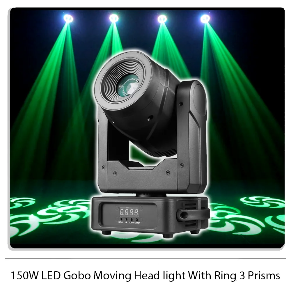 

150W LED Gobo Moving Head light With Ring 3 Prisms DMX512 for Dj Disco Wedding Party Indoor Music Stage show Lighting