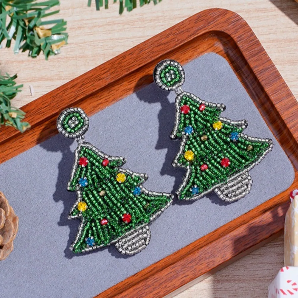 عيد الميلاد عيد ميلاد سعيد أقراط مشرق حجر الراين الأخضر اليدوية مطرز الأذن قطرة البوهيمي مجوهرات شجرة عيد الميلاد وأقراط