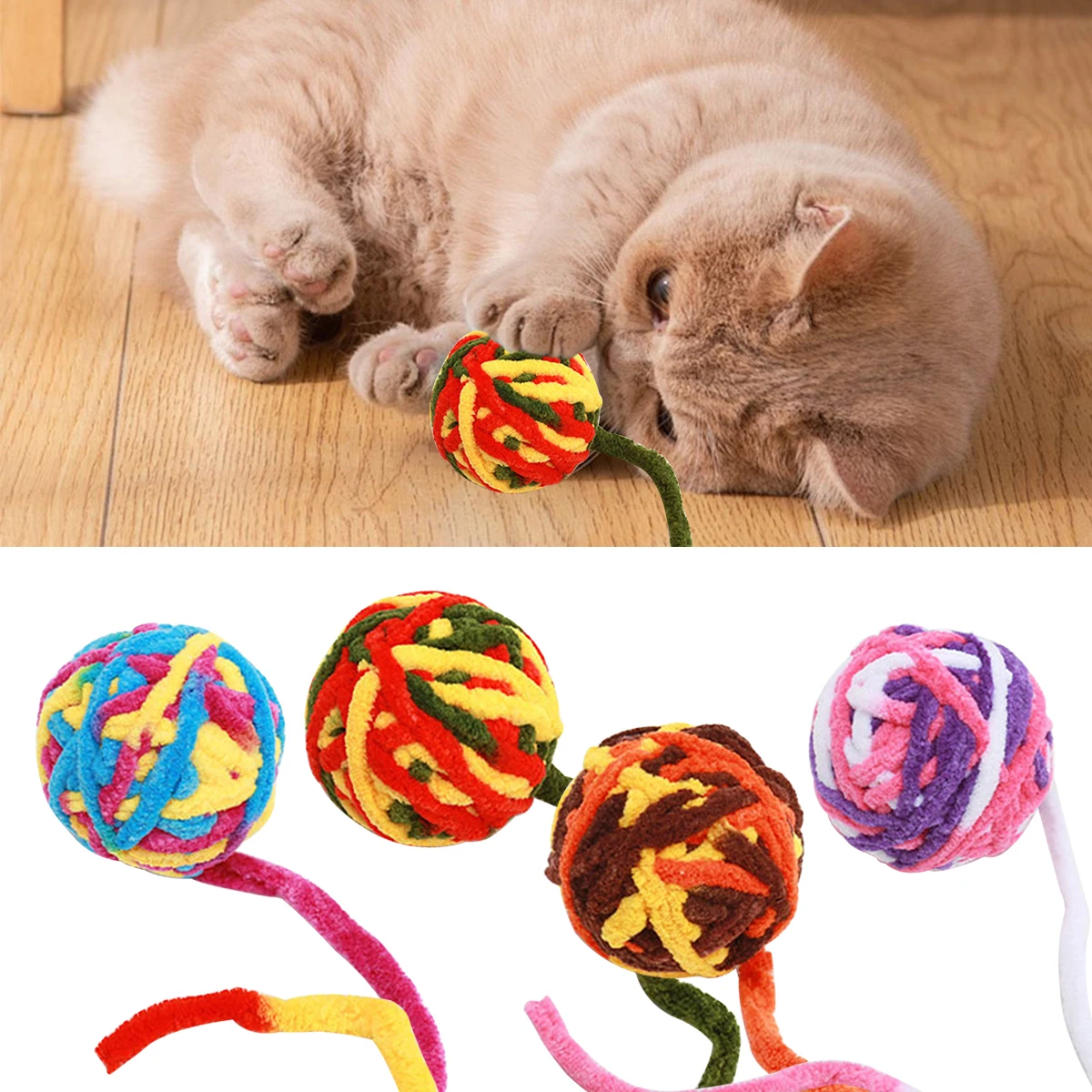 

1 Pcs Cat Toys Balls Colorful Yarn with Bell Interactive Chase Balls Rainbow Woolen Yarn Balls Furry Ball for Cats Kitty Kittens