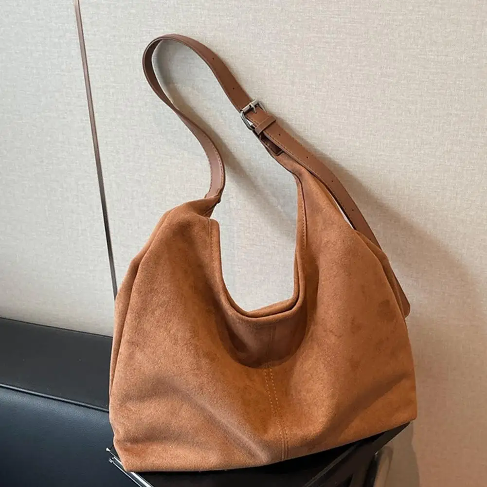 حقيبة نسائية كلاسيكية من جلد الغزال حقيبة حمل جديدة ذات سعة كبيرة للخريف والشتاء حقيبة كتف عادية بسيطة حقائب تحت الإبط #1